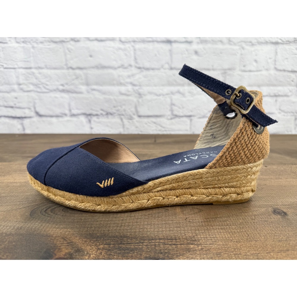 VISCATA Navy Canvas Espadrille Wedge Sandals with Ankle Strap - Picture 6 of 9
